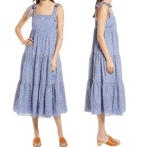 Madewell Womens Floral Shift Tiered Smocked Midi Sleeveless Tie Strap SZ L Rare